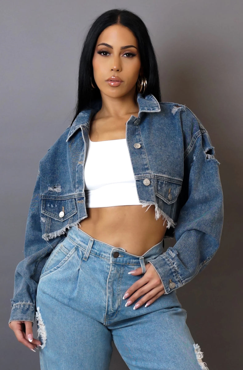 No Limitations Cropped Denim Jacket – 648 Apparel